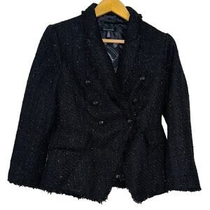 White House Black Market Double Breast Tweed Blazer Black Size 6P